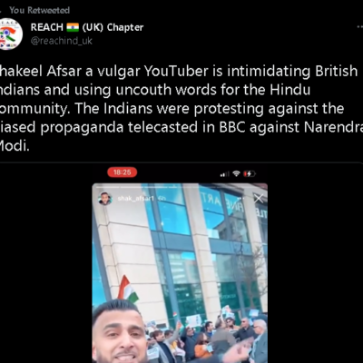 Shakeel Afsar abuses Indians; calls Hindu Dharma a ‘Cult’ [ London, United Kingdom ]