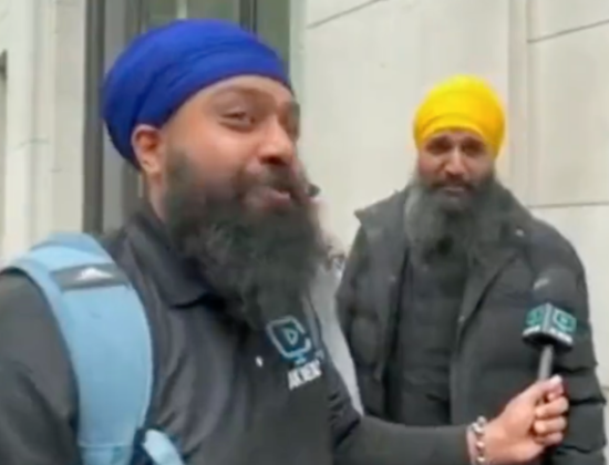 Khalistani extremists pour gau mutra over the Indian flag and ask UK PM Rishi Sunak to drink it [ London, United Kingdom ]