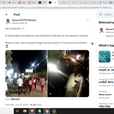 Hindu youth Stabbed During Protest Against Cow Slaughter [Medak, Telangana]