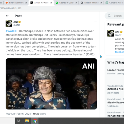 Hindu Procession Attacked, Saraswati Idol Broken, Houses Ransacked [Darbhanga, Bihar]
