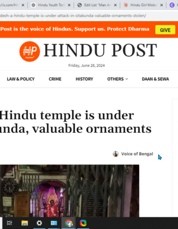 Hindu Temple Attacked, Ornaments Stolen [Sitakund, Bangladesh]